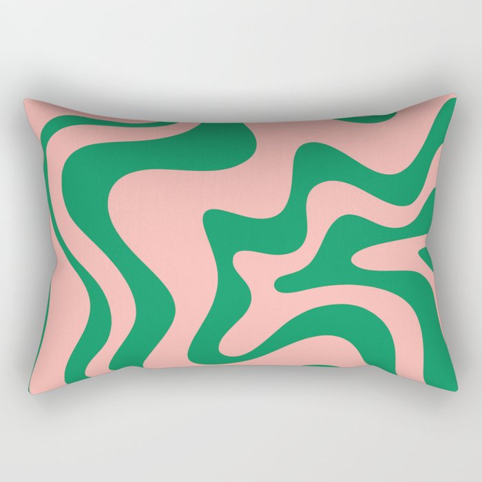 Liquid Swirl Abstract Retro Pattern in Blush Pink and Bright Green  Rectangular Pillow Gallery Image 2