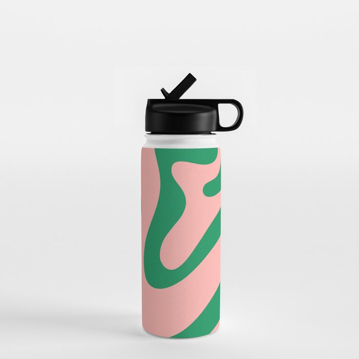 Liquid Swirl Abstract Retro Pattern in Blush Pink and Bright Green  Water Bottle Gallery Image 1