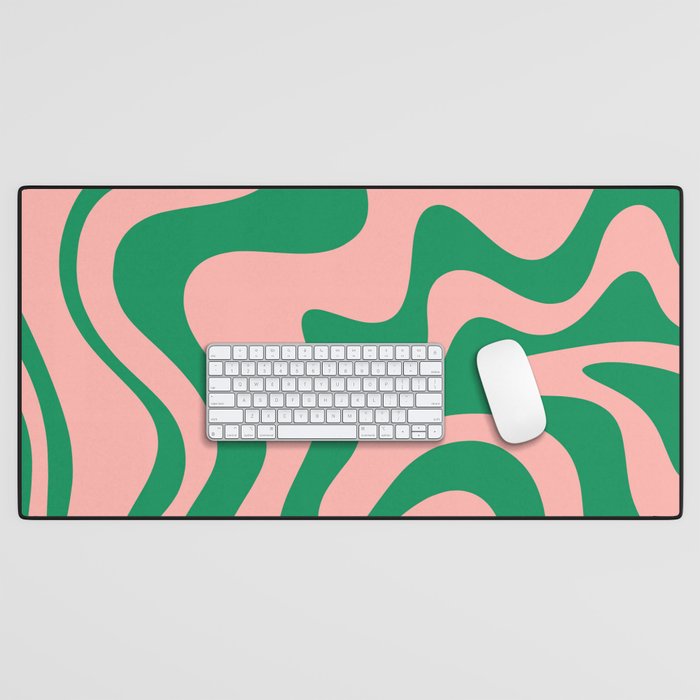 Liquid Swirl Abstract Retro Pattern in Blush Pink and Bright Green  Desk Mat Gallery Image 1