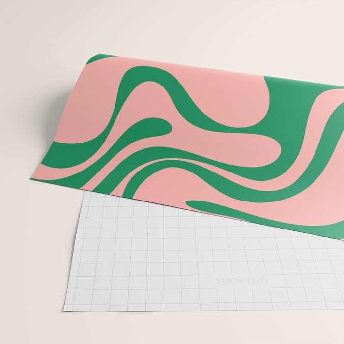 Liquid Swirl Abstract Retro Pattern in Blush Pink and Bright Green  Wrapping Paper Gallery Image 2