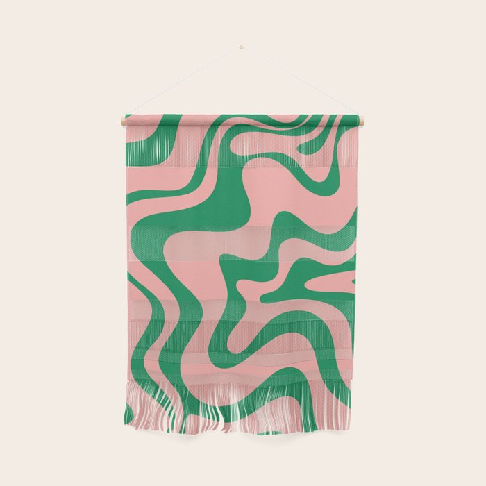 Liquid Swirl Abstract Retro Pattern in Blush Pink and Bright Green  Wall Hanging Gallery Image 1
