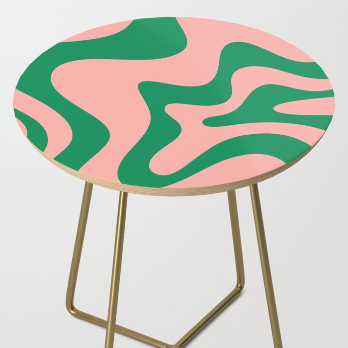 Liquid Swirl Abstract Retro Pattern in Blush Pink and Bright Green  Side Table Gallery Image 2