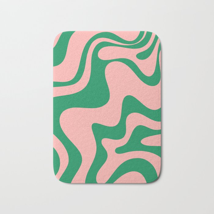 Liquid Swirl Abstract Retro Pattern in Blush Pink and Bright Green  Bath Mat Gallery Image 1