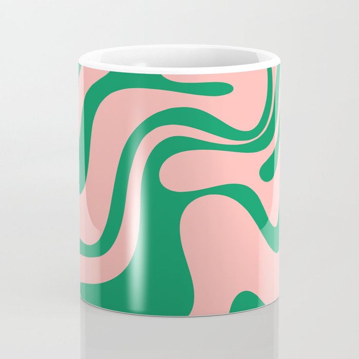 Liquid Swirl Abstract Retro Pattern in Blush Pink and Bright Green  Coffee Mug Gallery Image 4