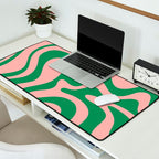 Liquid Swirl Abstract Retro Pattern in Blush Pink and Bright Green  Desk Mat Gallery Image 2