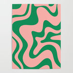 Liquid Swirl Abstract Retro Pattern in Blush Pink and Bright Green  Poster Gallery Image 4