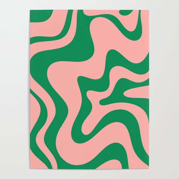 Liquid Swirl Abstract Retro Pattern in Blush Pink and Bright Green  Poster Gallery Image 4
