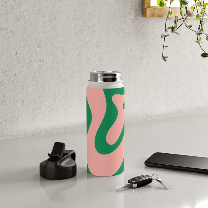 Liquid Swirl Abstract Retro Pattern in Blush Pink and Bright Green  Water Bottle Gallery Image 4