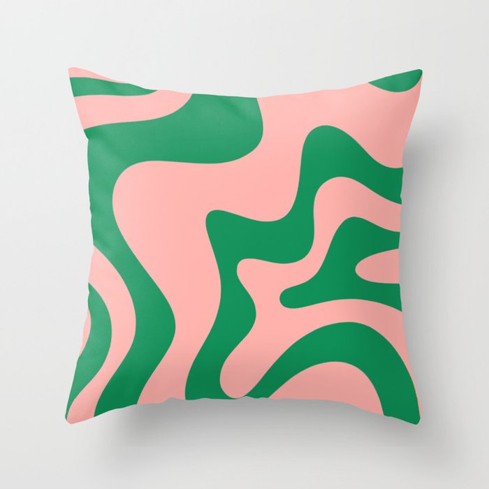 Liquid Swirl Abstract Retro Pattern in Blush Pink and Bright Green  Throw Pillow Gallery Image 1