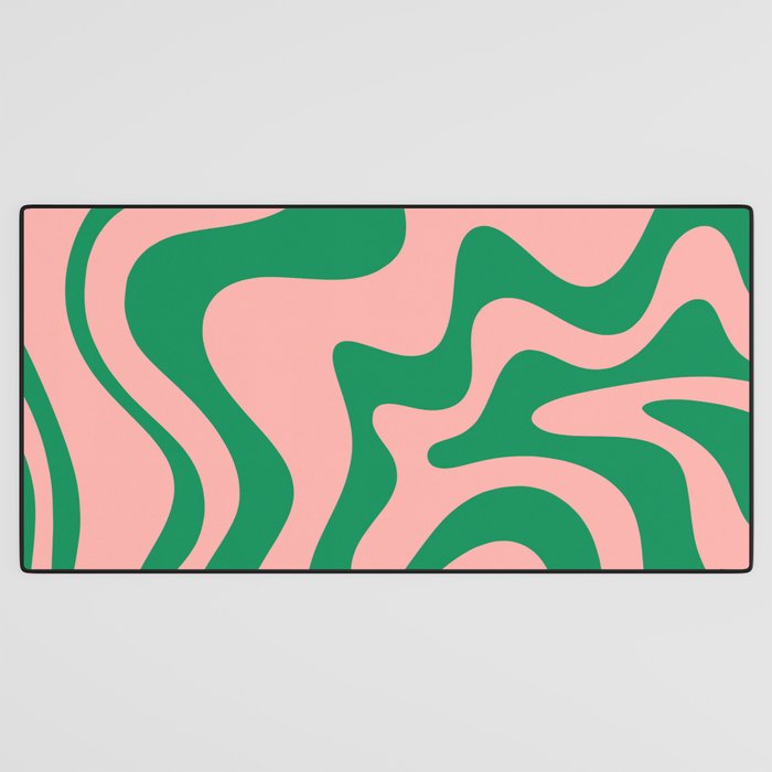 Liquid Swirl Abstract Retro Pattern in Blush Pink and Bright Green  Desk Mat Gallery Image 3