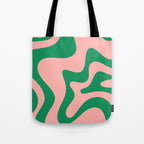 Liquid Swirl Abstract Retro Pattern in Blush Pink and Bright Green  Tote Bag Gallery Image 1