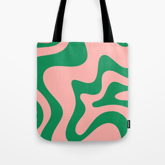 Liquid Swirl Abstract Retro Pattern in Blush Pink and Bright Green  Tote Bag Gallery Image 1