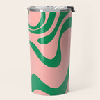 Liquid Swirl Abstract Retro Pattern in Blush Pink and Bright Green  Travel Mug Gallery Image 2