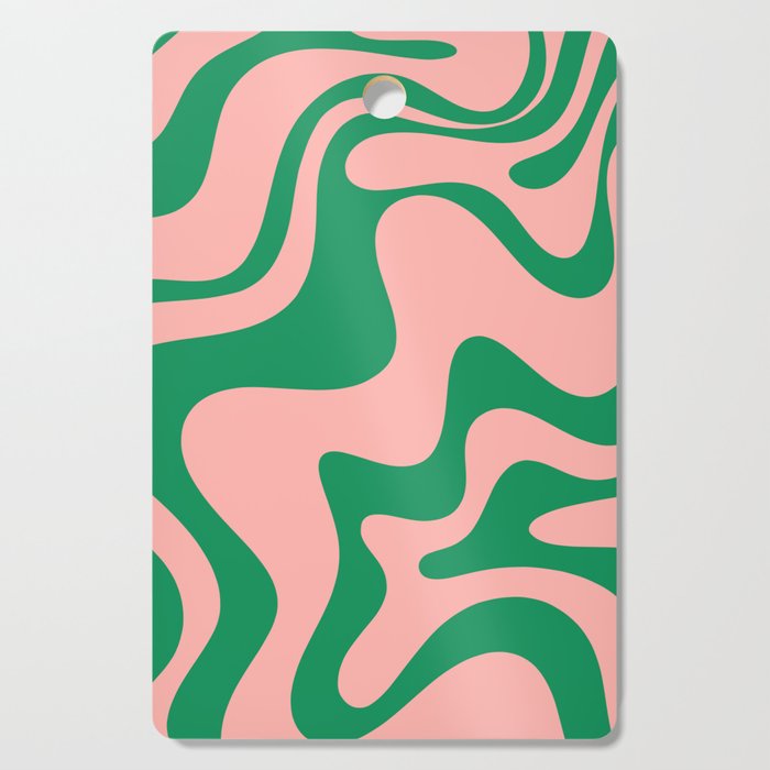 Liquid Swirl Abstract Retro Pattern in Blush Pink and Bright Green  Cutting Board Gallery Image 1