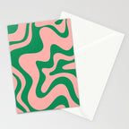 Liquid Swirl Abstract Retro Pattern in Blush Pink and Bright Green  Stationery Card Gallery Image 2