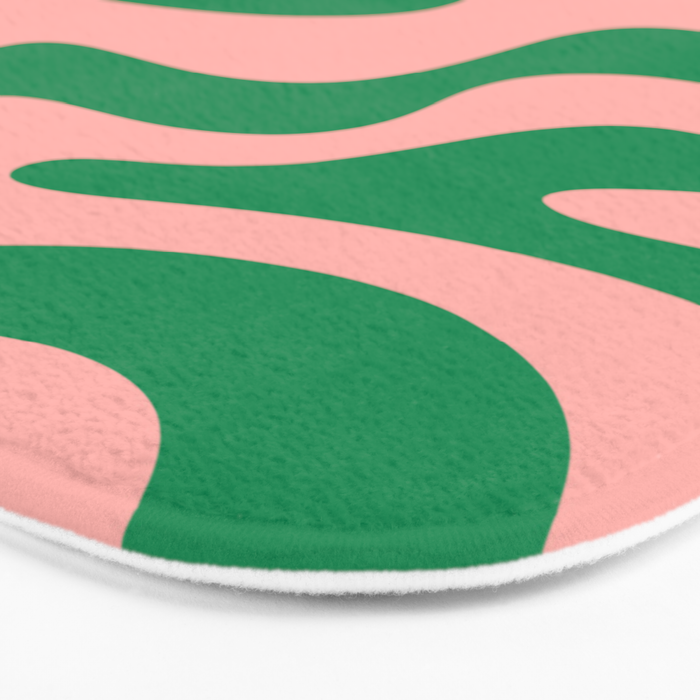 Liquid Swirl Abstract Retro Pattern in Blush Pink and Bright Green  Bath Mat Gallery Image 3
