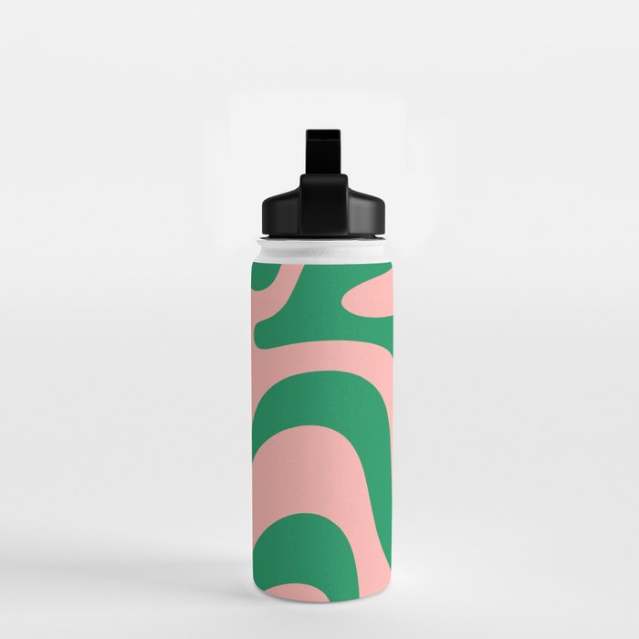 Liquid Swirl Abstract Retro Pattern in Blush Pink and Bright Green  Water Bottle Gallery Image 2