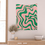 Liquid Swirl Abstract Retro Pattern in Blush Pink and Bright Green  Wall Tapestry Gallery Image 2