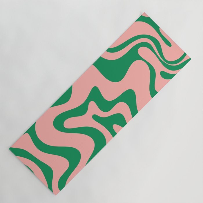 Liquid Swirl Abstract Retro Pattern in Blush Pink and Bright Green  Yoga Mat Gallery Image 1