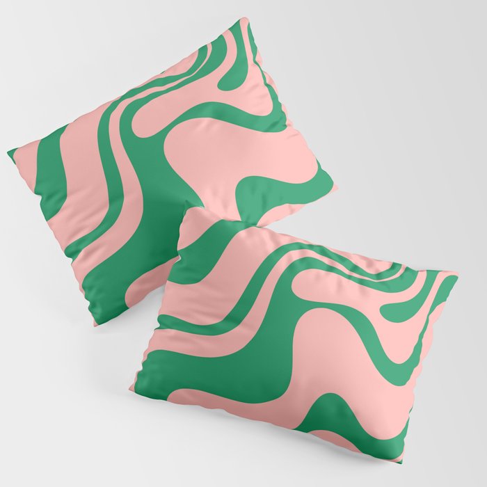 Liquid Swirl Abstract Retro Pattern in Blush Pink and Bright Green  Pillow Sham Gallery Image 1
