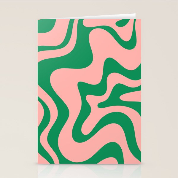 Liquid Swirl Abstract Retro Pattern in Blush Pink and Bright Green  Stationery Card Gallery Image 2