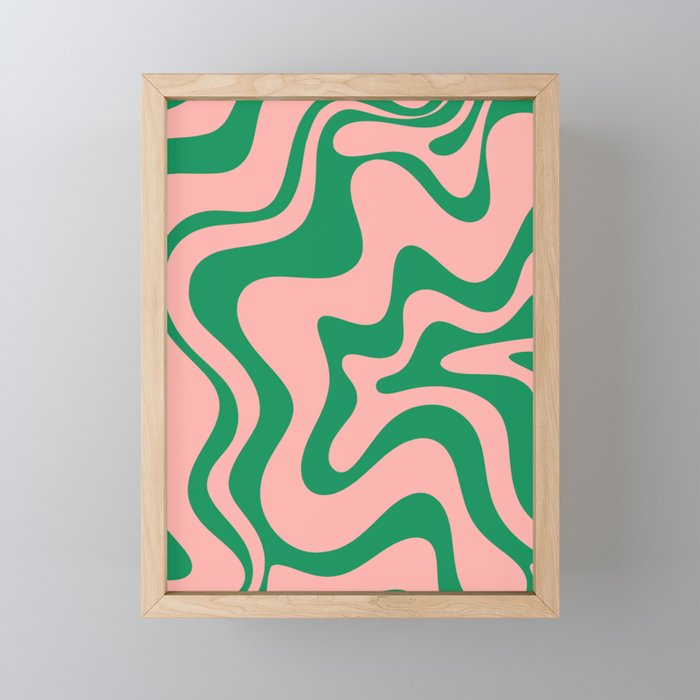 Liquid Swirl Abstract Retro Pattern in Blush Pink and Bright Green  Mini Art Print Gallery Image 1