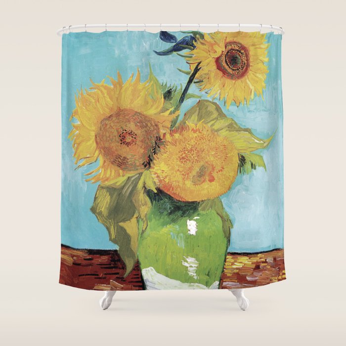 Three Sunflowers in a Vase by Vincent Van Gogh Shower Curtain Gallery Image 1