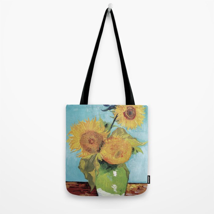 Three Sunflowers in a Vase by Vincent Van Gogh Tote Bag Gallery Image 2