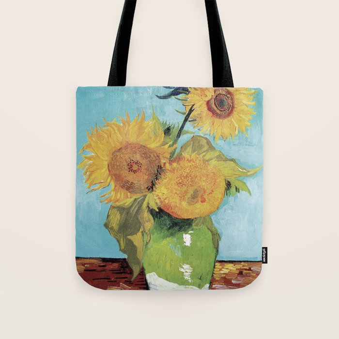 Three Sunflowers in a Vase by Vincent Van Gogh Tote Bag Gallery Image 1