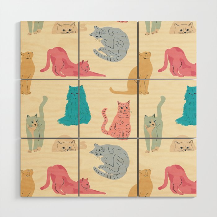 Pastel Cats Pattern Wood Wall Art Gallery Image 1