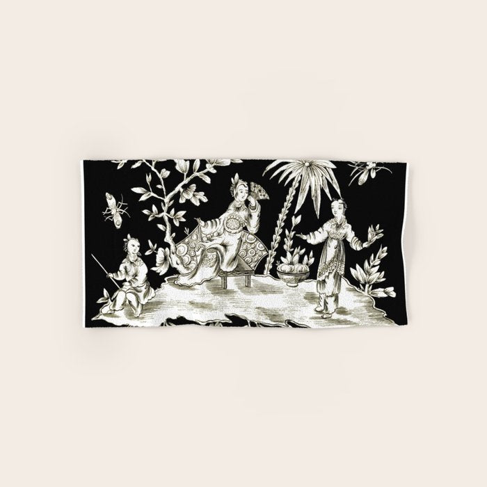 Black & White Chinoiserie Bath Towel Gallery Image 1