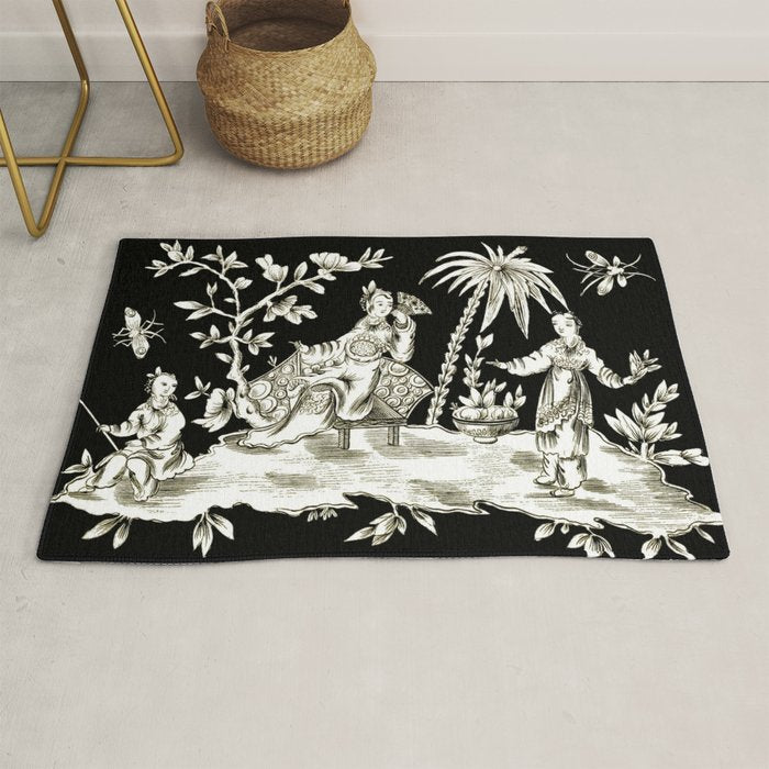 Black & White Chinoiserie Rug Gallery Image 1