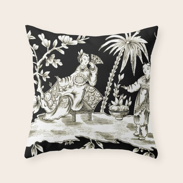 Black & White Chinoiserie Throw Pillow Gallery Image 1
