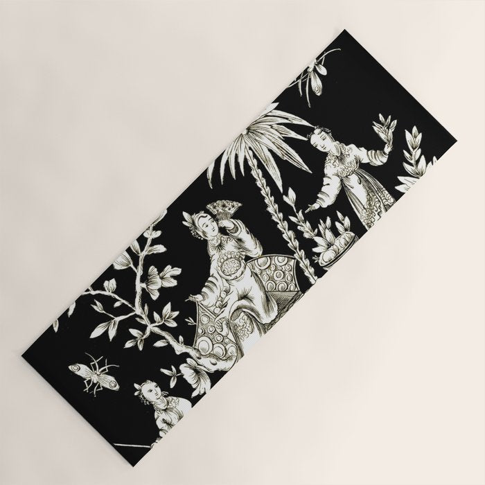 Black & White Chinoiserie Yoga Mat Gallery Image 1