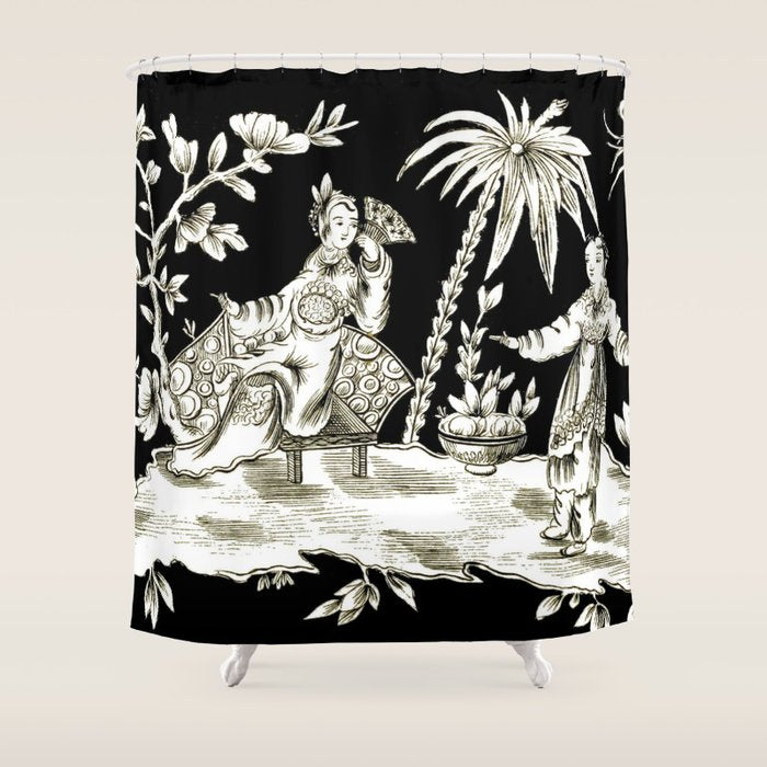 Black & White Chinoiserie Shower Curtain Gallery Image 1