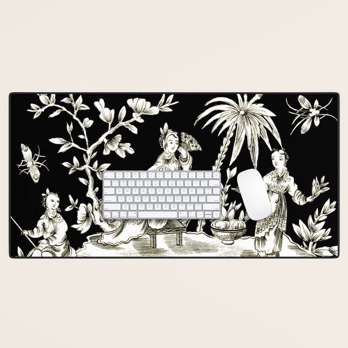 Black & White Chinoiserie Desk Mat Gallery Image 1