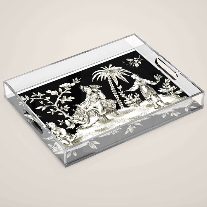 Black & White Chinoiserie Acrylic Tray Gallery Image 1