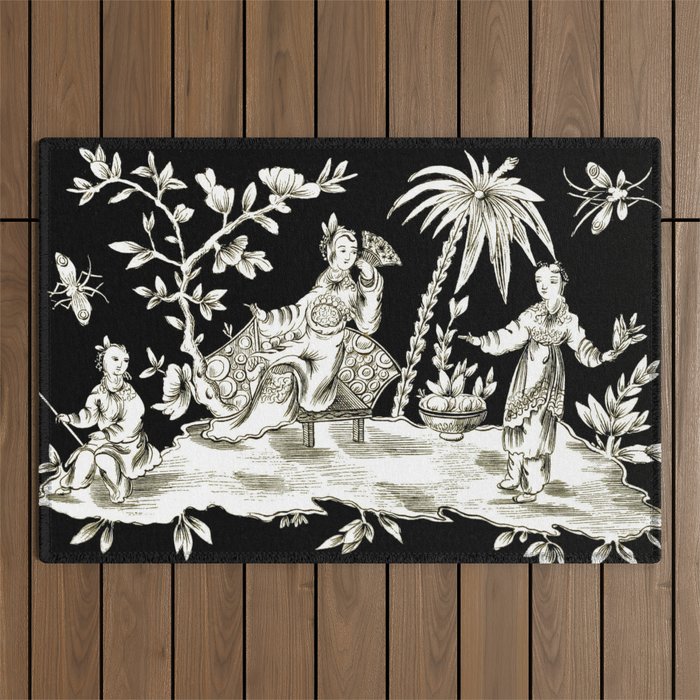Black & White Chinoiserie Outdoor Rug Gallery Image 1