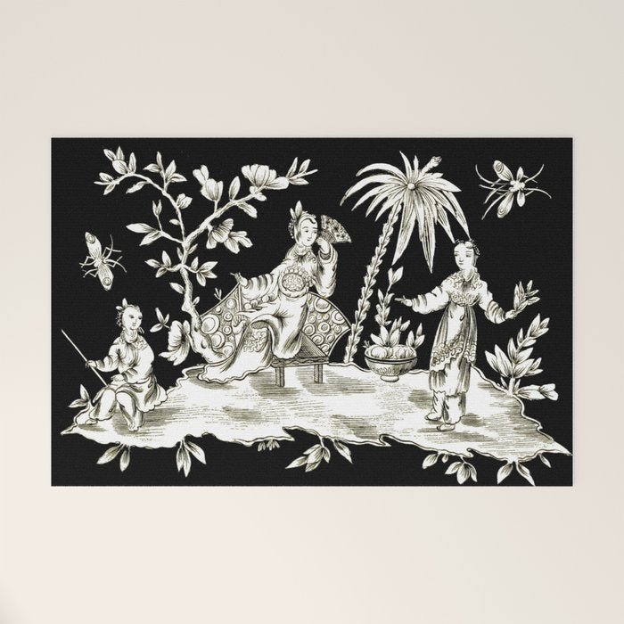 Black & White Chinoiserie Welcome Mat Gallery Image 1
