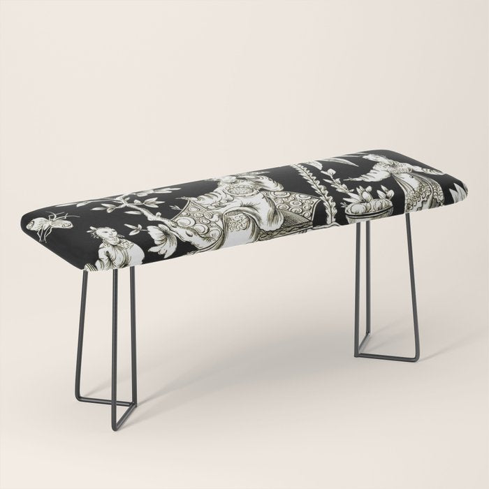 Black & White Chinoiserie Bench Gallery Image 1