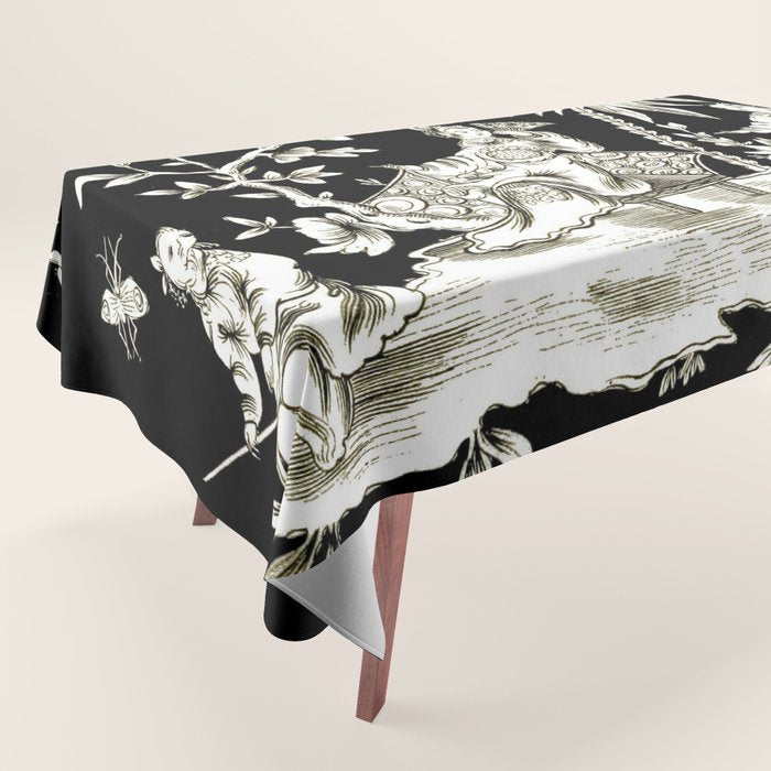 Black & White Chinoiserie Tablecloth Gallery Image 1