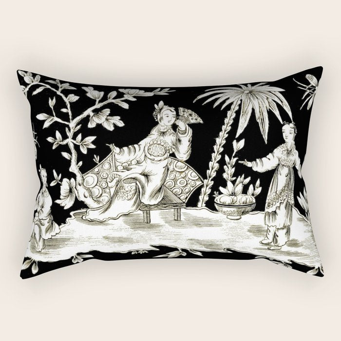 Black & White Chinoiserie Rectangular Pillow Gallery Image 1
