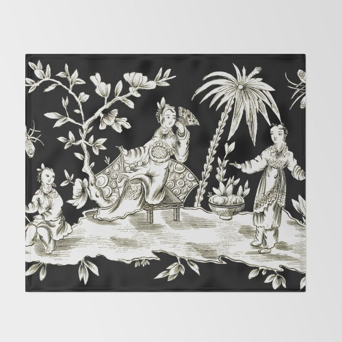 Black & White Chinoiserie Throw Blanket Gallery Image 2