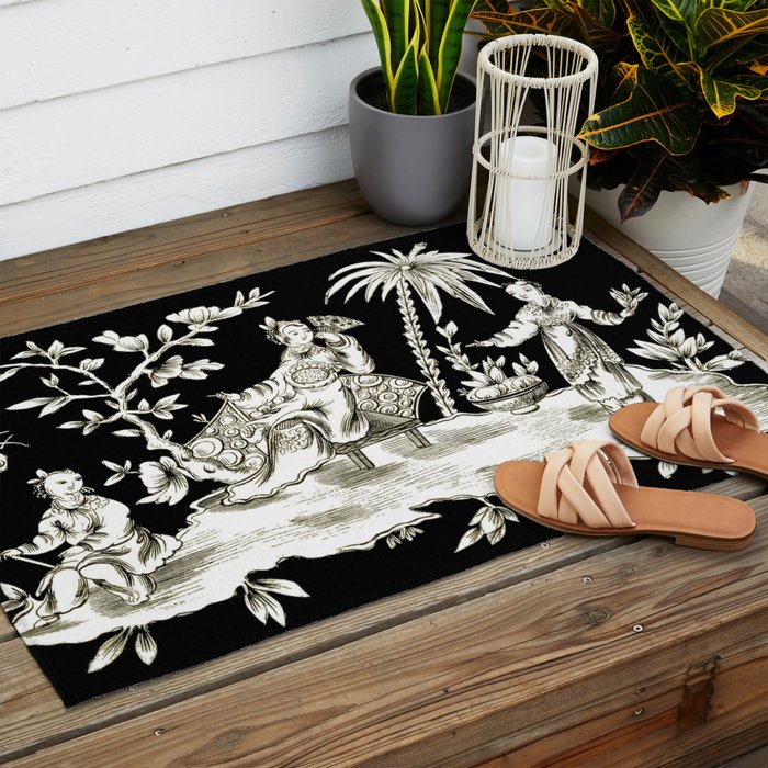 Black & White Chinoiserie Outdoor Rug Gallery Image 2