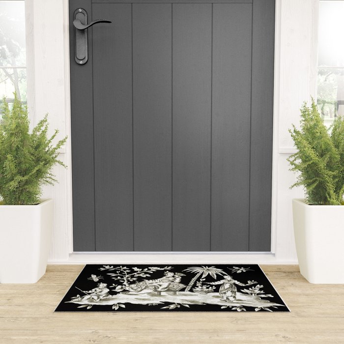 Black & White Chinoiserie Welcome Mat Gallery Image 3