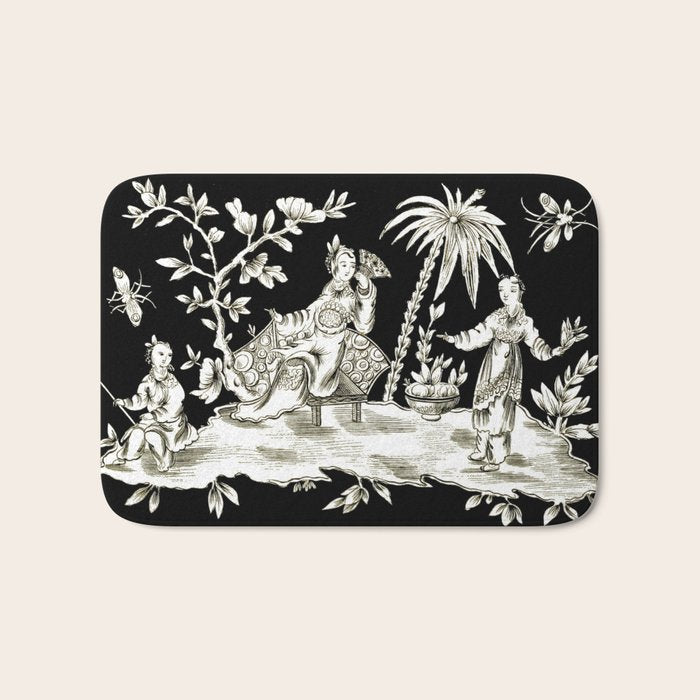 Black & White Chinoiserie Bath Mat Gallery Image 1