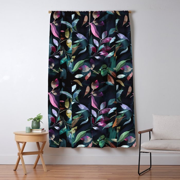 Midnight garden foliage Watercolor Leaves Dark Romantic botanical Jewel tones Window Curtain Gallery Image 5