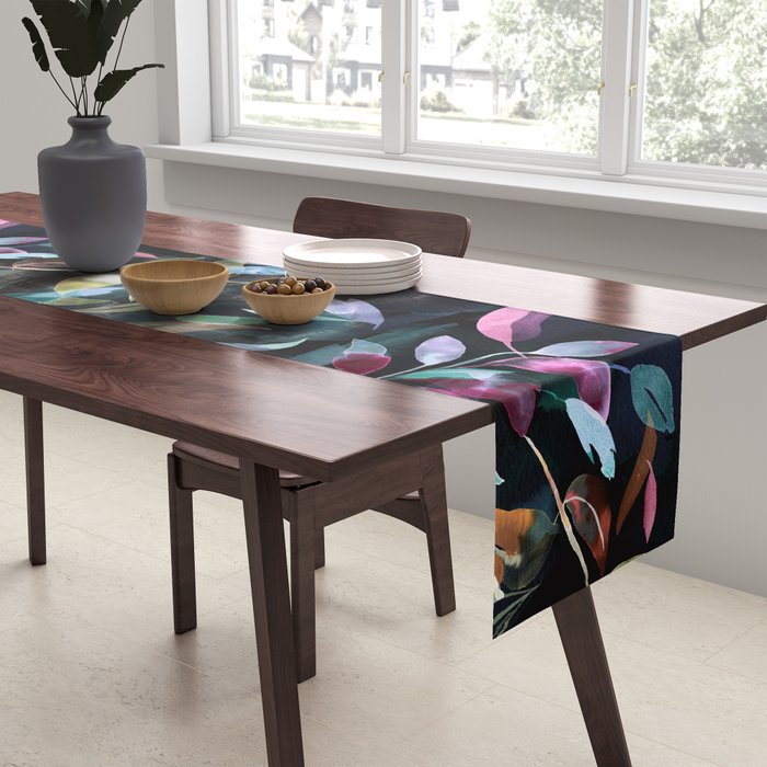 Midnight garden foliage Watercolor Leaves Dark Romantic botanical Jewel tones Table Runner Gallery Image 2