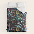 Midnight garden foliage Watercolor Leaves Dark Romantic botanical Jewel tones Duvet Cover Gallery Image 6