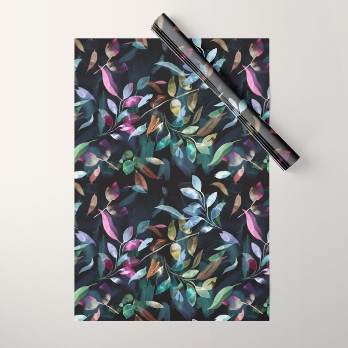 Midnight garden foliage Watercolor Leaves Dark Romantic botanical Jewel tones Wrapping Paper Gallery Image 1